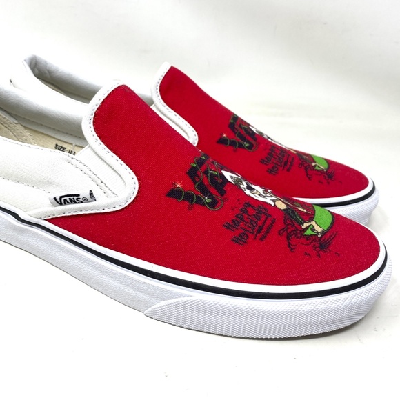 VANS Slip On Sneakers White Red Canvas Shoes Men Skate Low Top Custom Alsu01245 - Picture 5 of 11